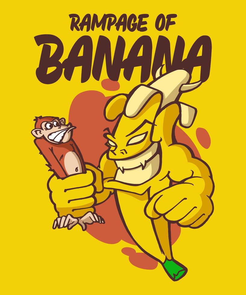 Rampage of Banana Cartoon Illustration Design vector