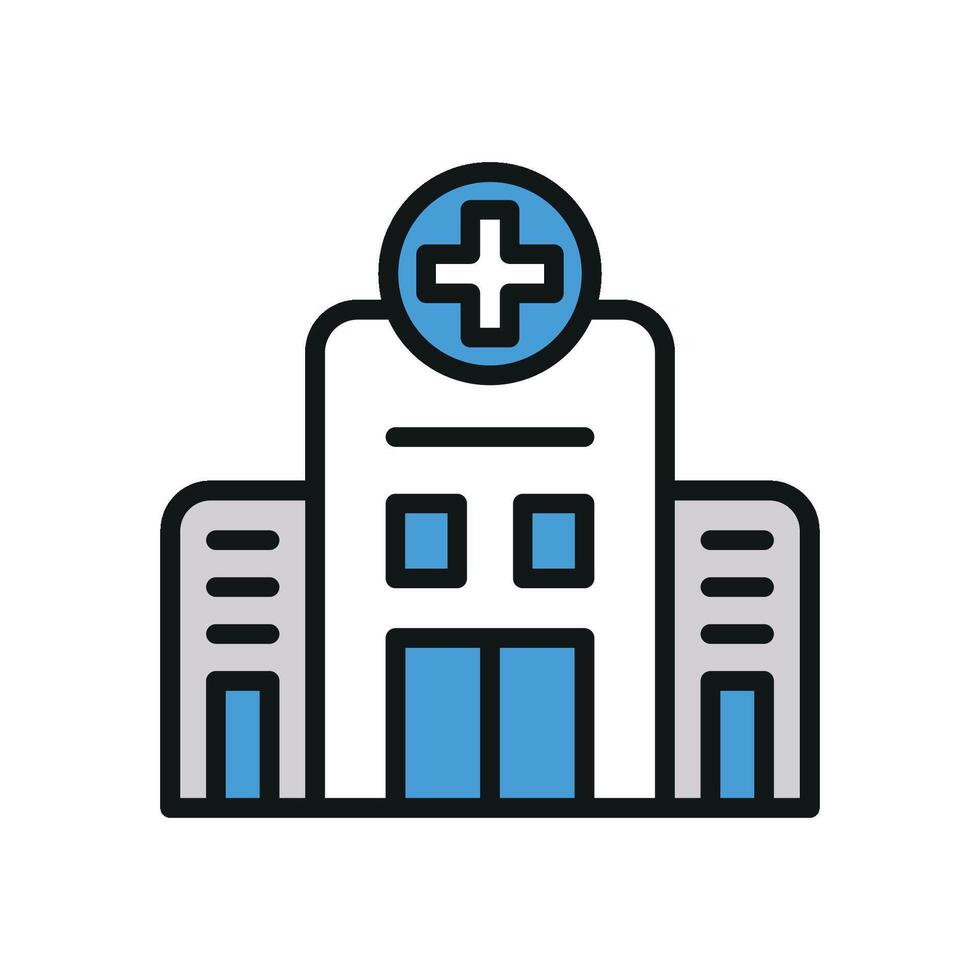 A hospital building sign icon featuring a clean and modern design concept vector
