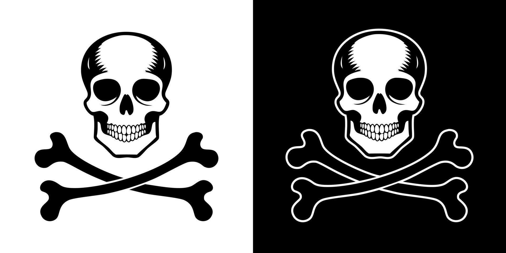 Two different skull and crossbones symbols on a black and white background vector