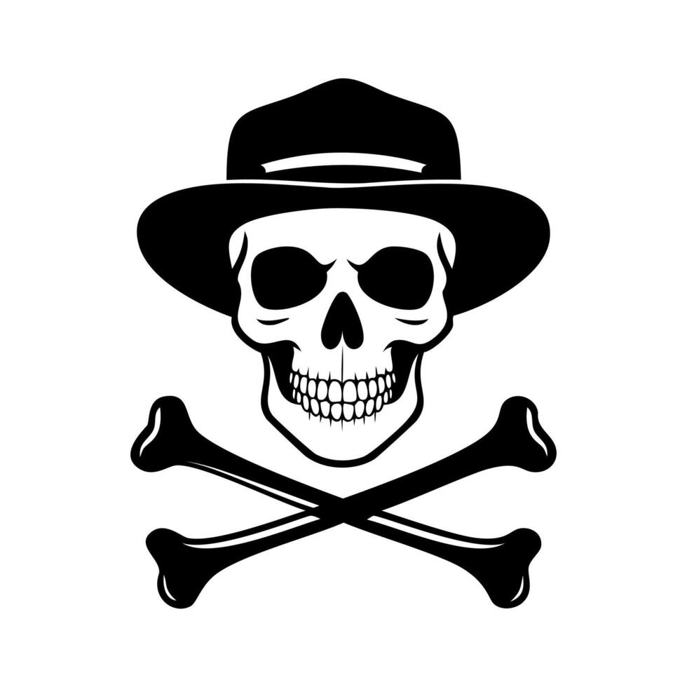 A skull wearing a hat and crossed bones vector