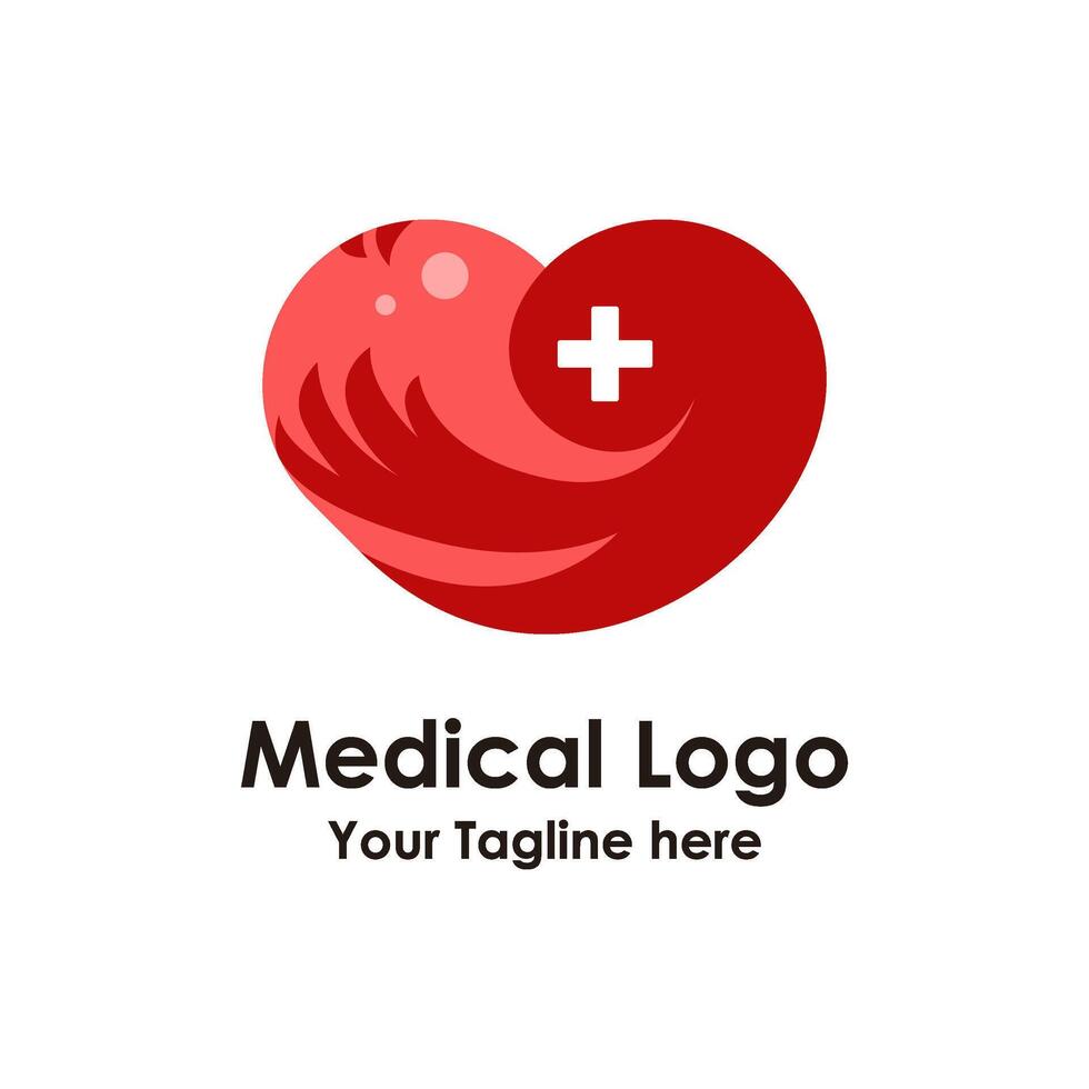 Medical logo design with a red heart and cross vector