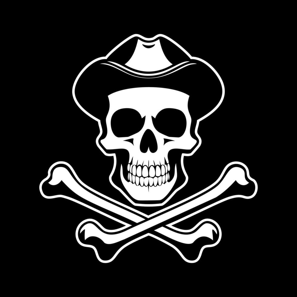 A skull and crossbones with a hat on a black background vector