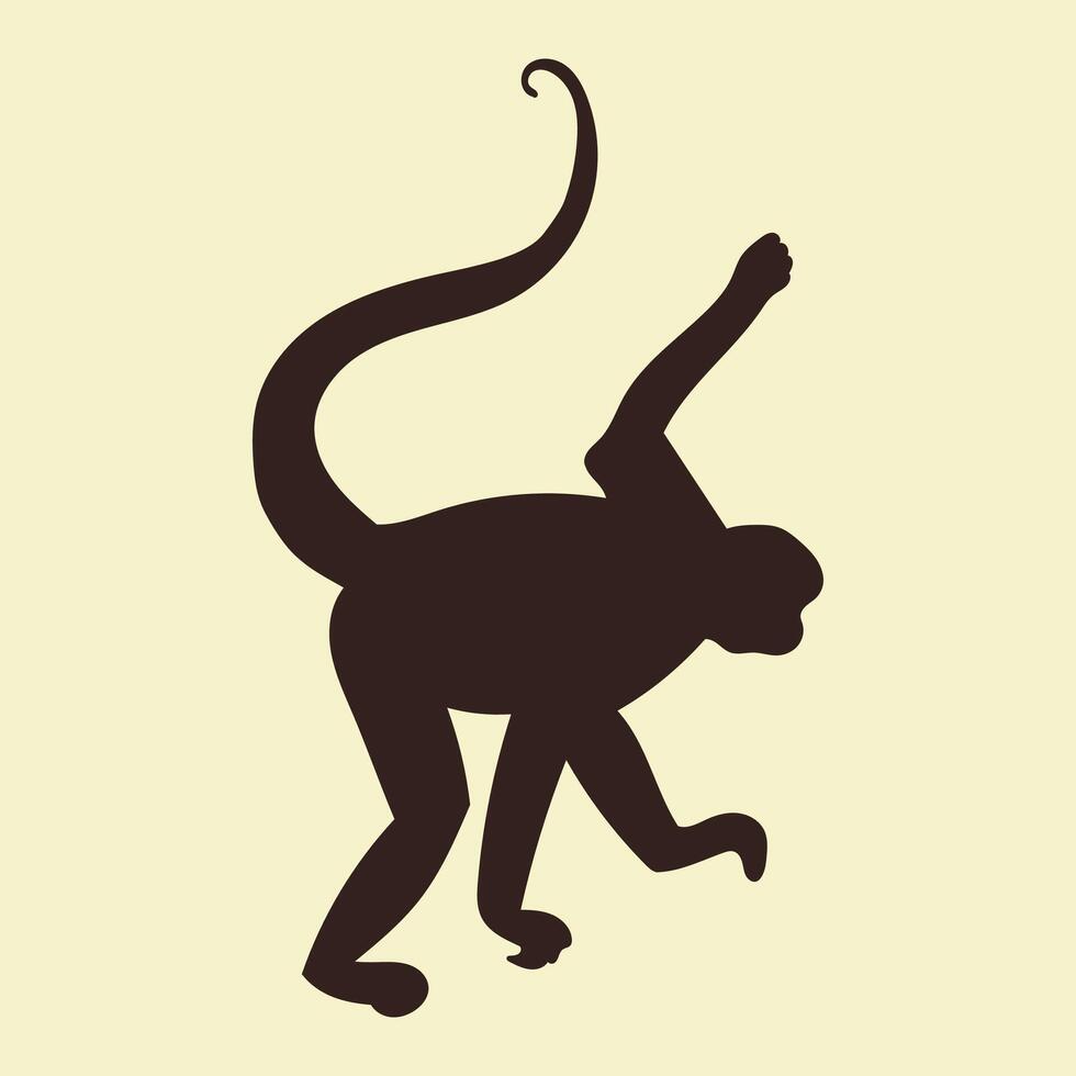 Hand Drawn Monkey Silhouette In Flat Style Illustration vector
