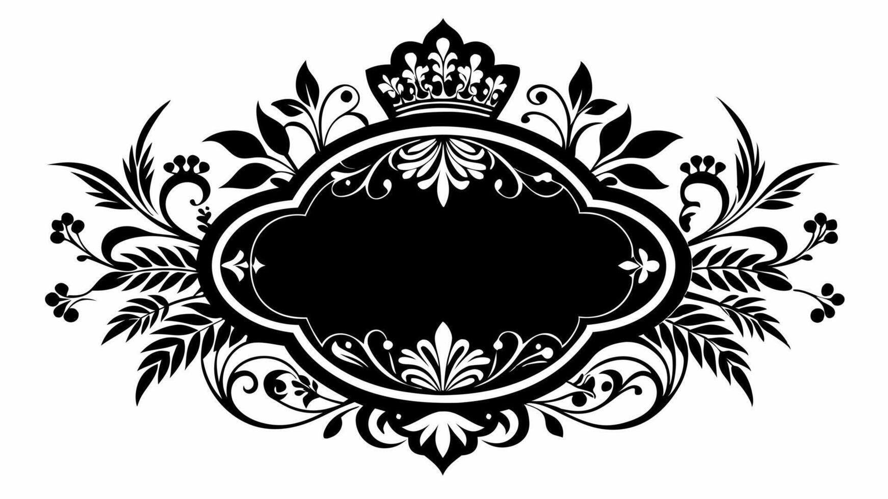 A black and white design with a crown and leaves vector