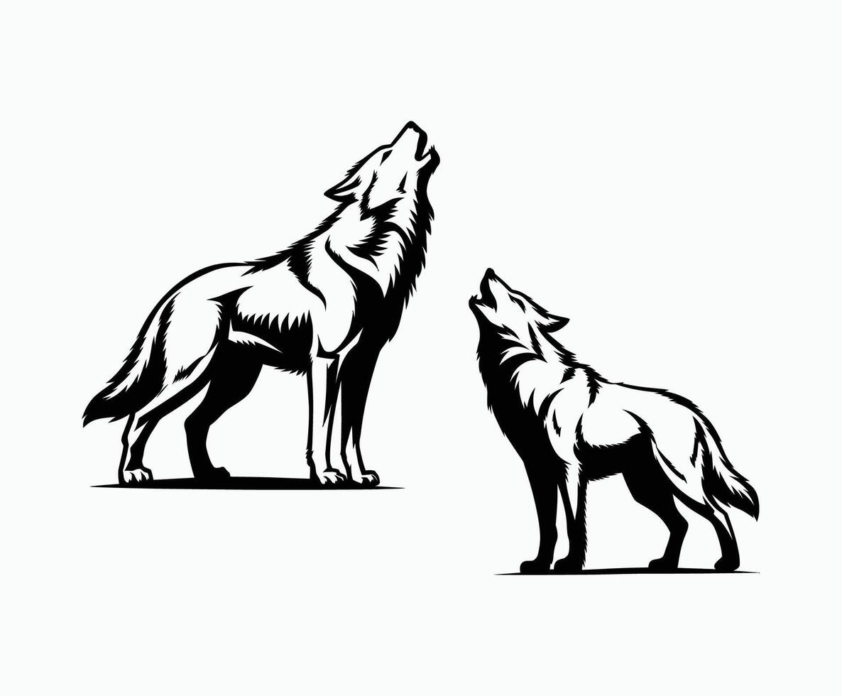 Howling wolf silhouette EPS art illustration template vector