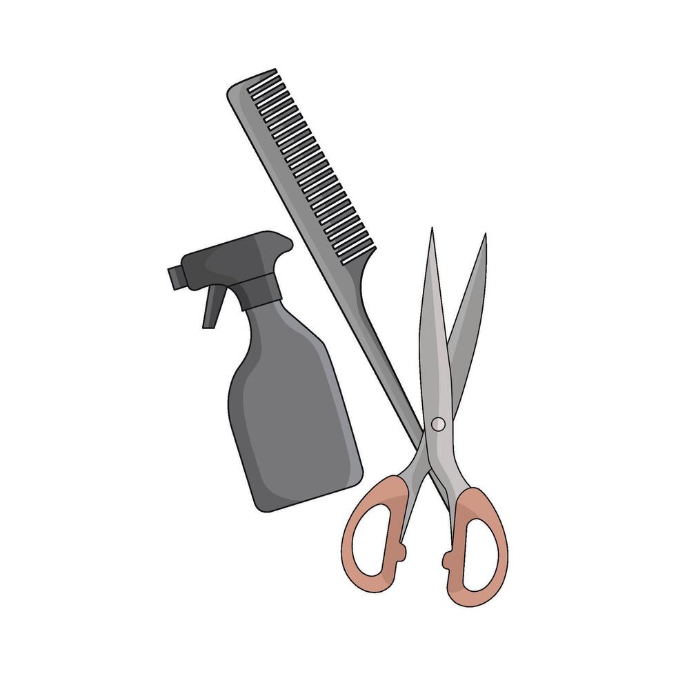 hair comb with scissors and spray bottle vector
