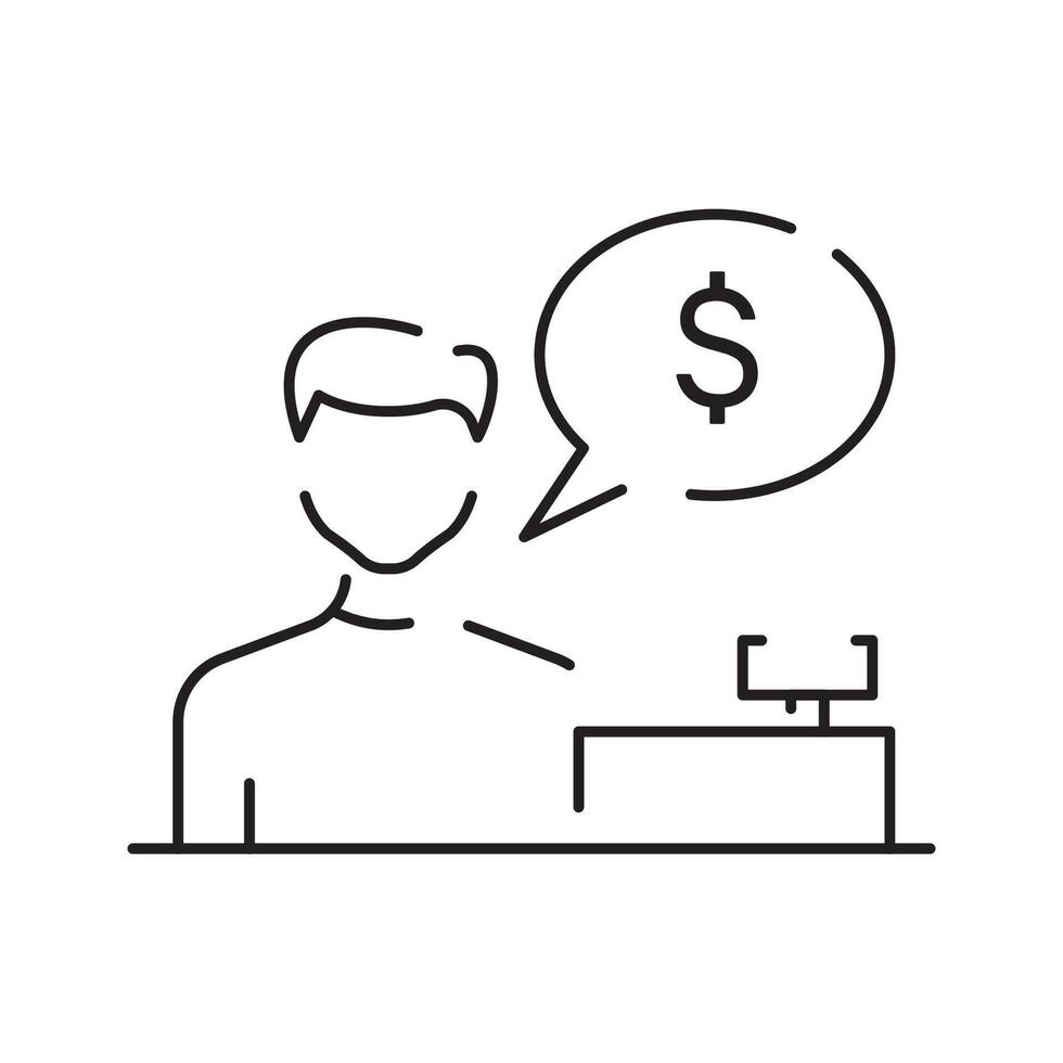 Cashier line icon, man with money in speech bubble, illustration vector