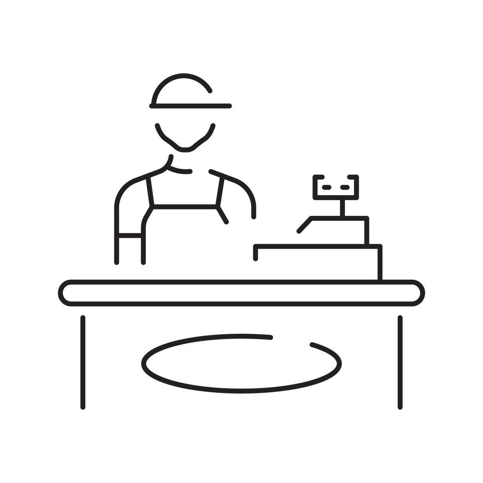 A man in a hat is standing at a cash register vector