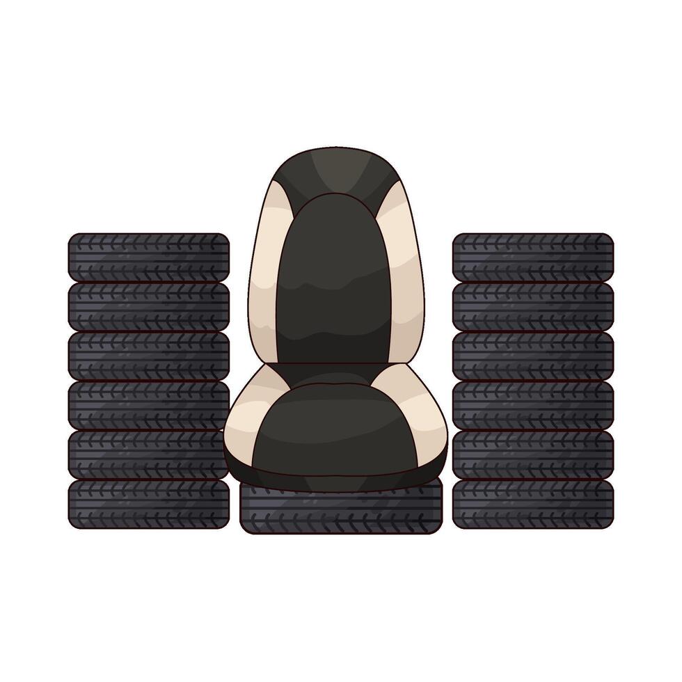 car seat with pile of tire vector