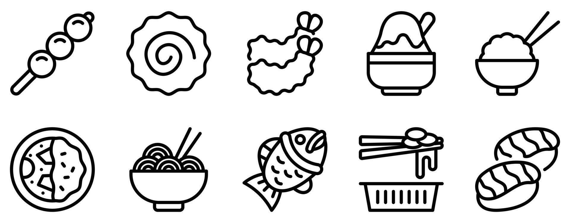 Japanese Food Icon Set Authentic Line Style Collection for Culinary Delights vector