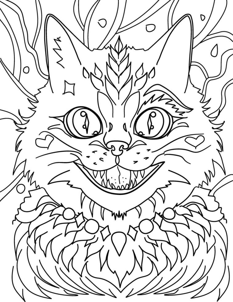 cat smiling coloring page hand-drawing vector