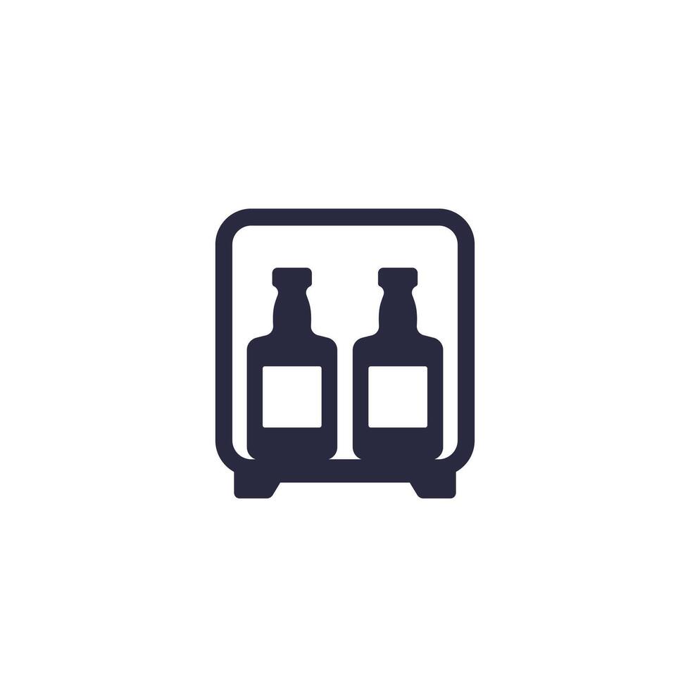minibar icon, mini fridge with whiskey bottles vector