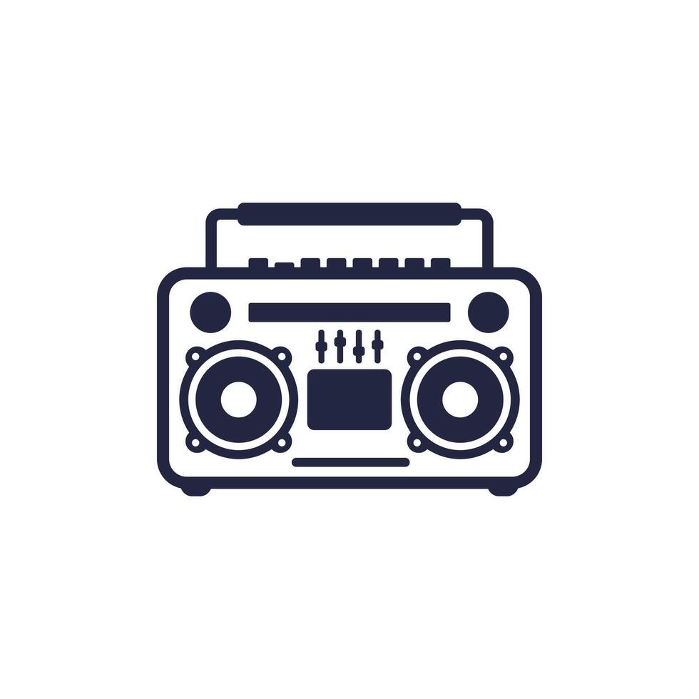 boombox icon, old cassette tape recorder on white vector