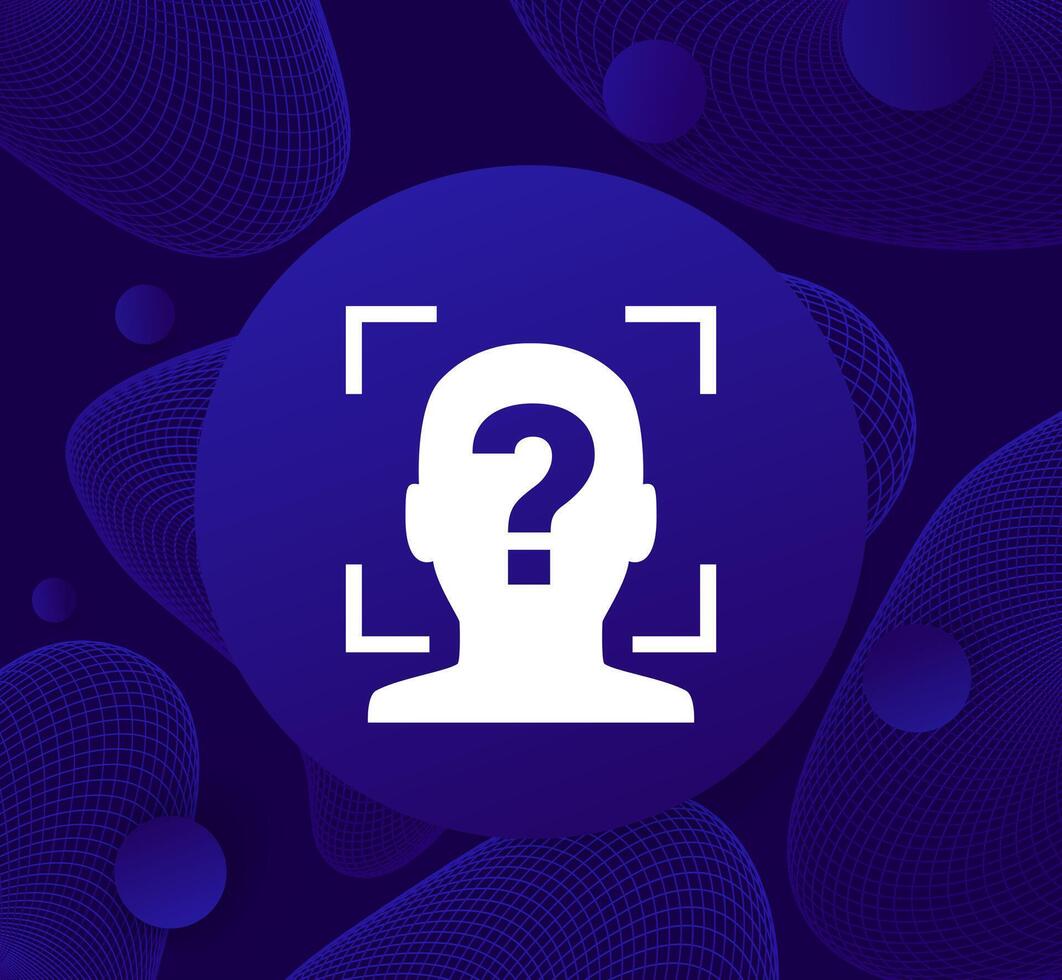facial recognition icon, biometric face scan, unknown user vector