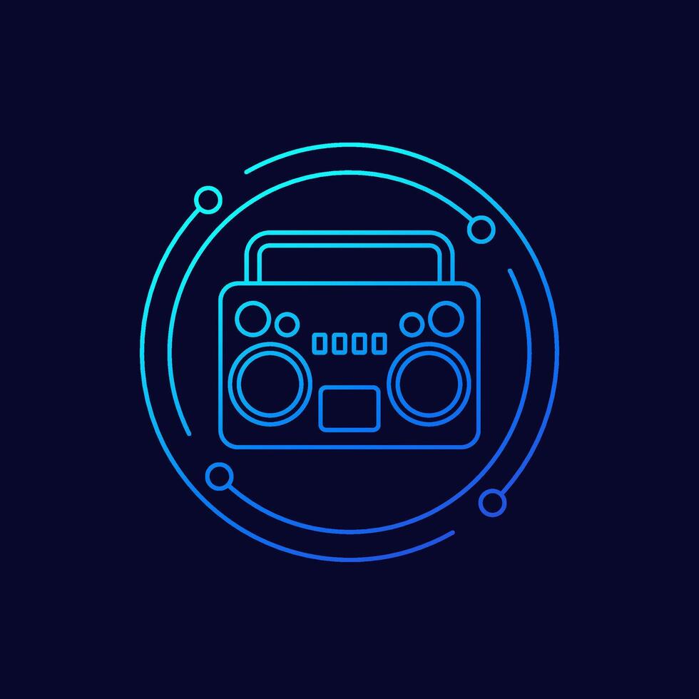 boombox, cassette tape recorder icon, linear design vector