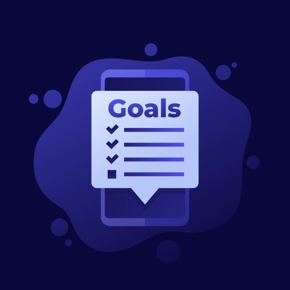 Goal setting app in smartphone, design vector