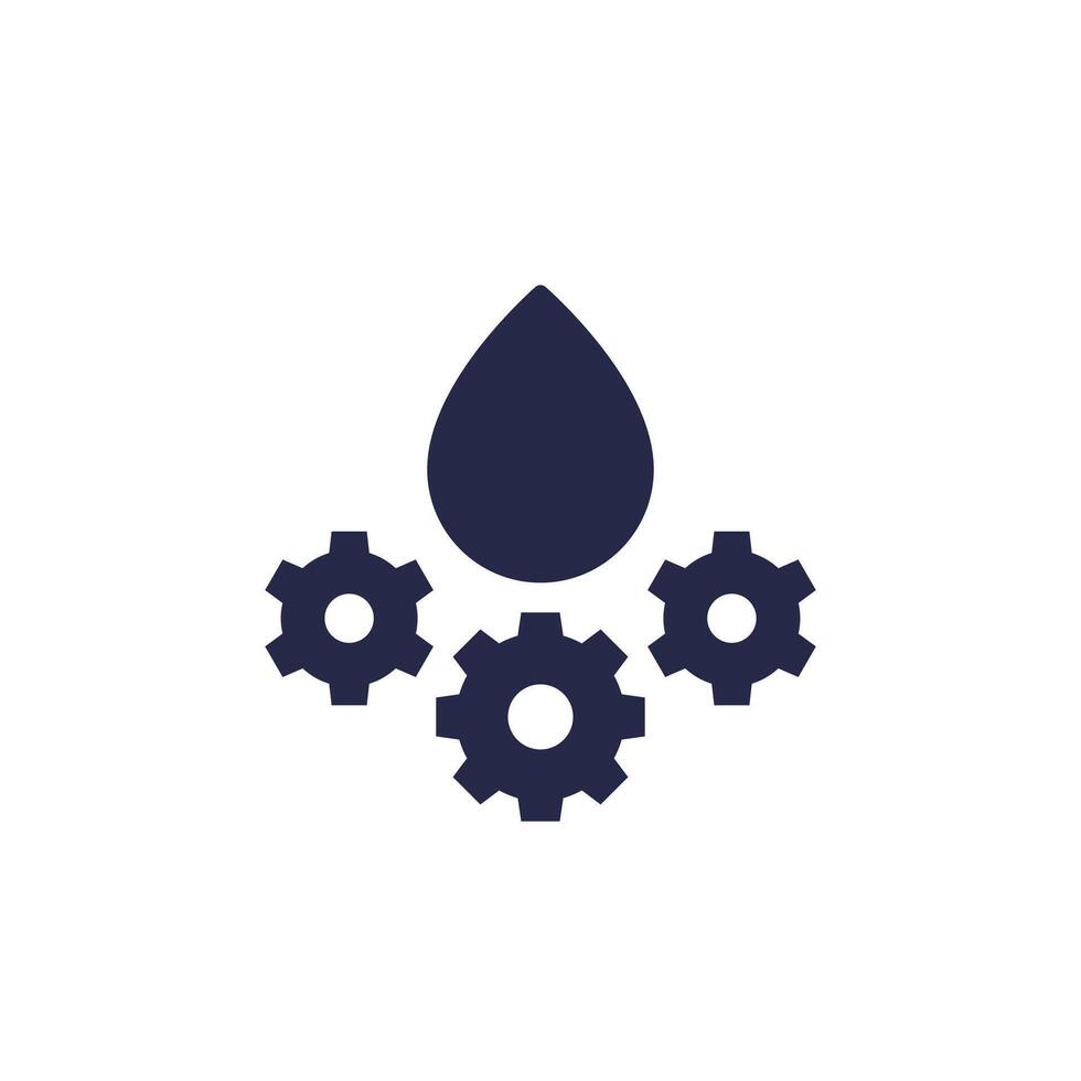 lubricant, oil icon with drop and gears vector