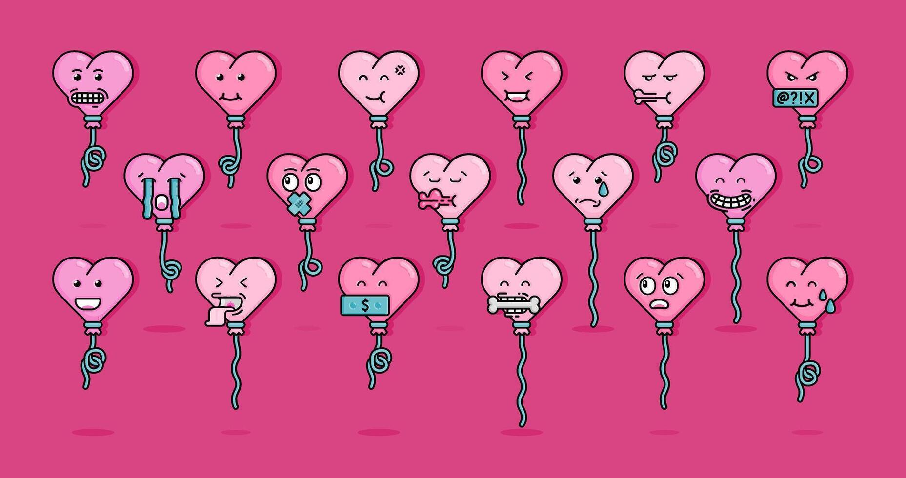cartoon line style illustration of emoticon in the form of a heart balloon with a silly facial expression. Clip art can be used for t shirt, clothing, print, banner, mobile apps, sticker, card vector