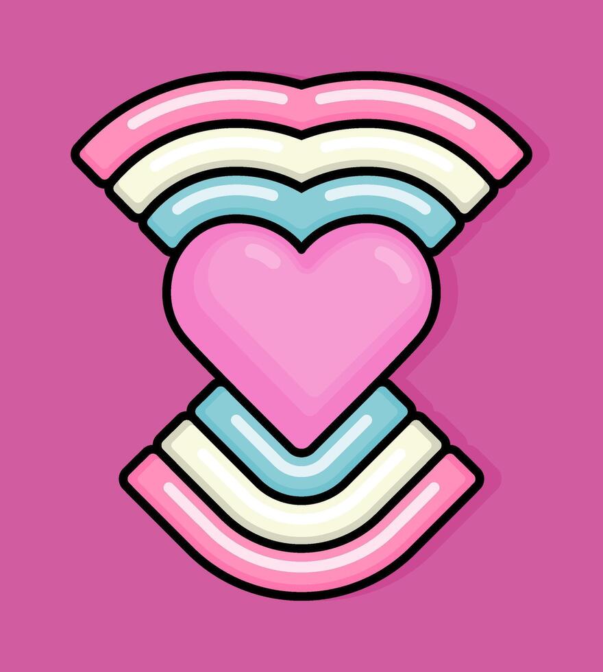 cartoon line style illustration of heart with rainbow symbolizes childishness. Clip art can be used for t shirt, clothing, print, banner, invitation, party card, sticker, pillow vector