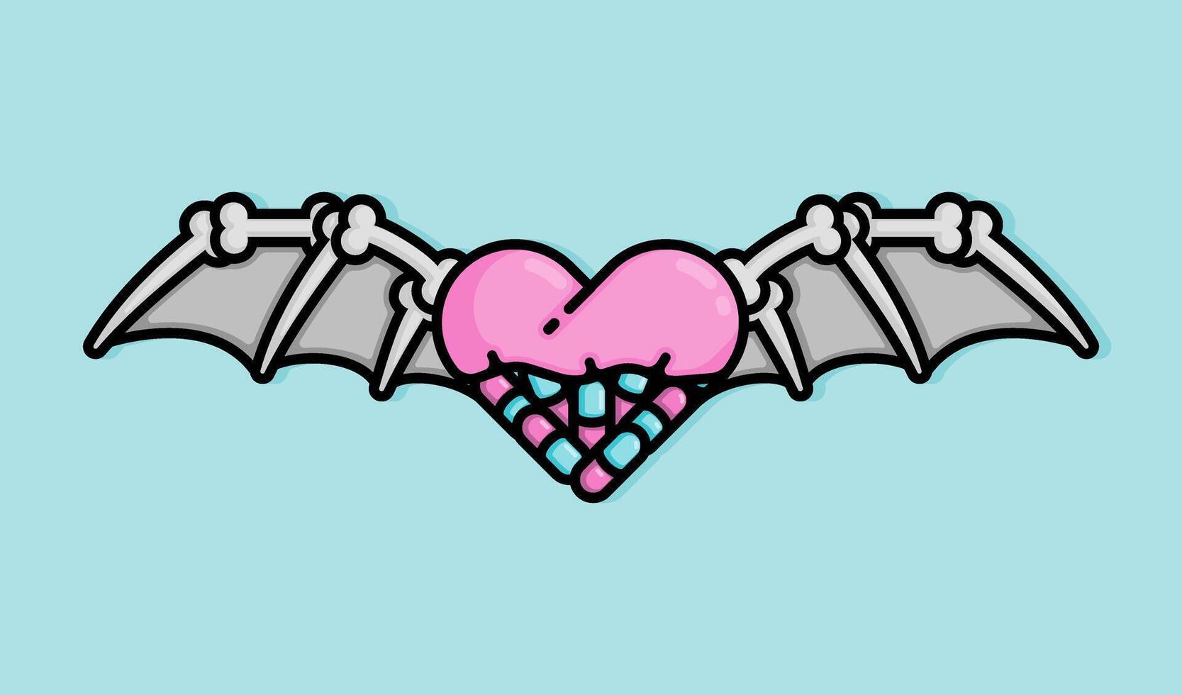 cartoon line style illustration of heart made of pills and capsules flying with bat wings. Clip art can be used for t shirt, clothing, print, banner, invitation, party card, sticker, pillow vector