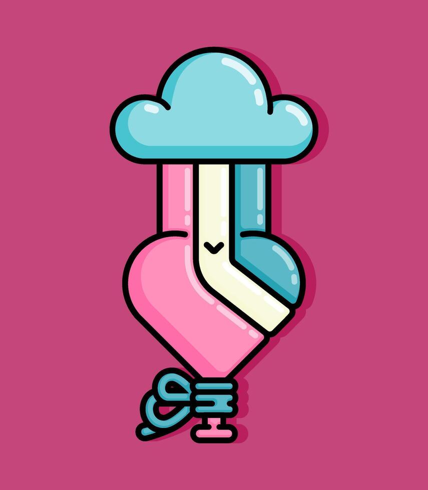 cartoon line style illustration of rainbow in clouds raining and smearing the heart symbolizing the colors of love. Clip art can be used for t shirt, clothing, print, banner, invitation, sticker vector