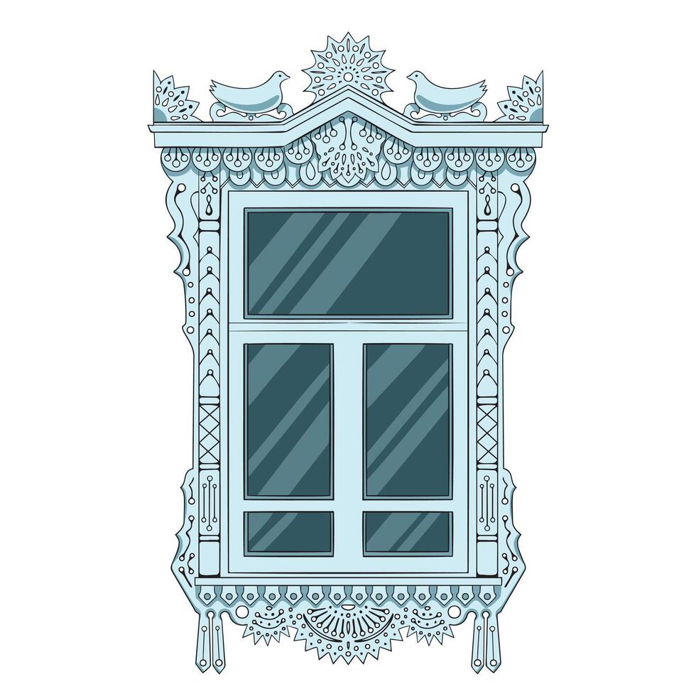 An exuberantly decorated window in the Russian style vector