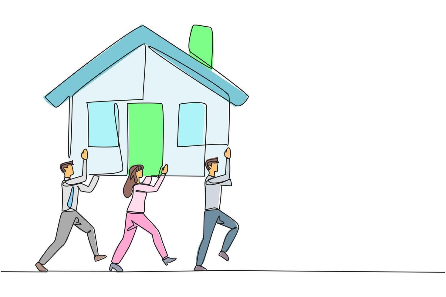 A cartoon of people carrying a house vector
