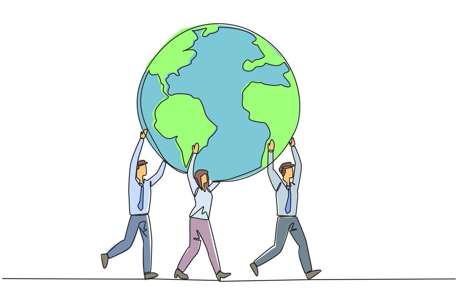 Three people carrying a globe vector