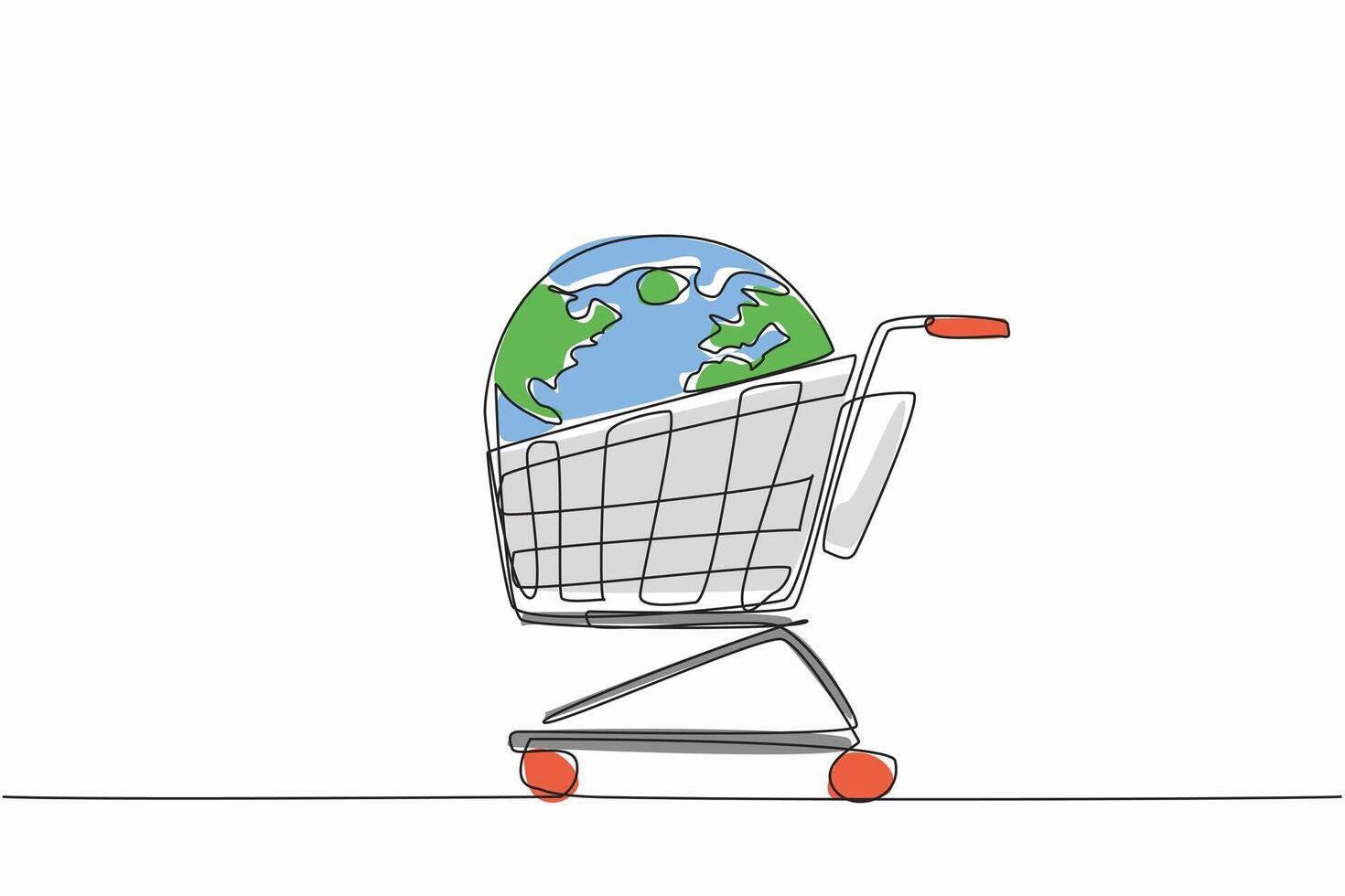 Cartoon of a shopping cart with a globe inside vector