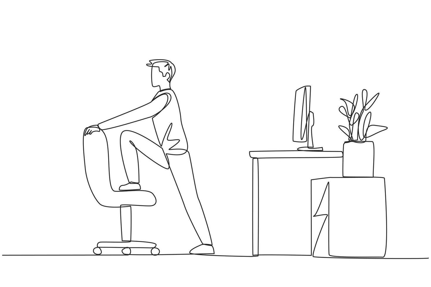 A man is sitting on a chair and doing a stretch vector