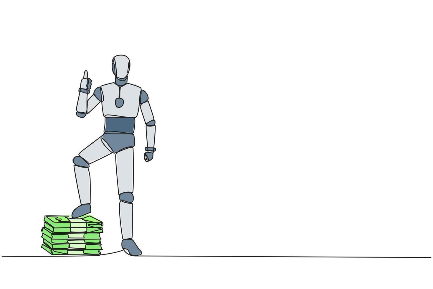 A robot standing on a stack of money vector