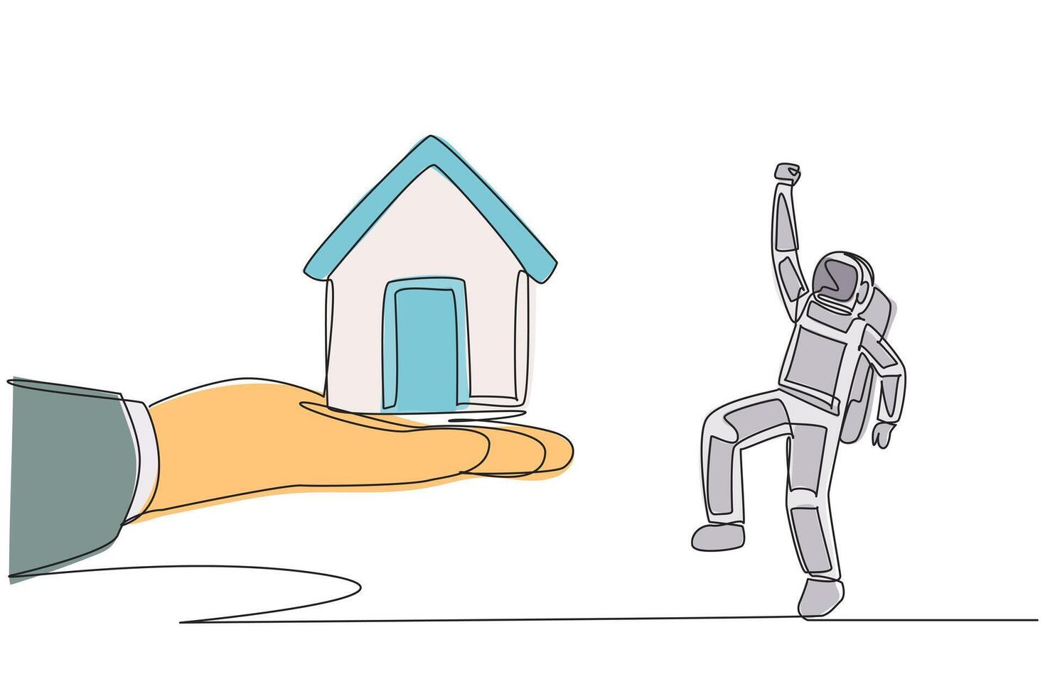 A hand holding a house and a robot standing next to it vector
