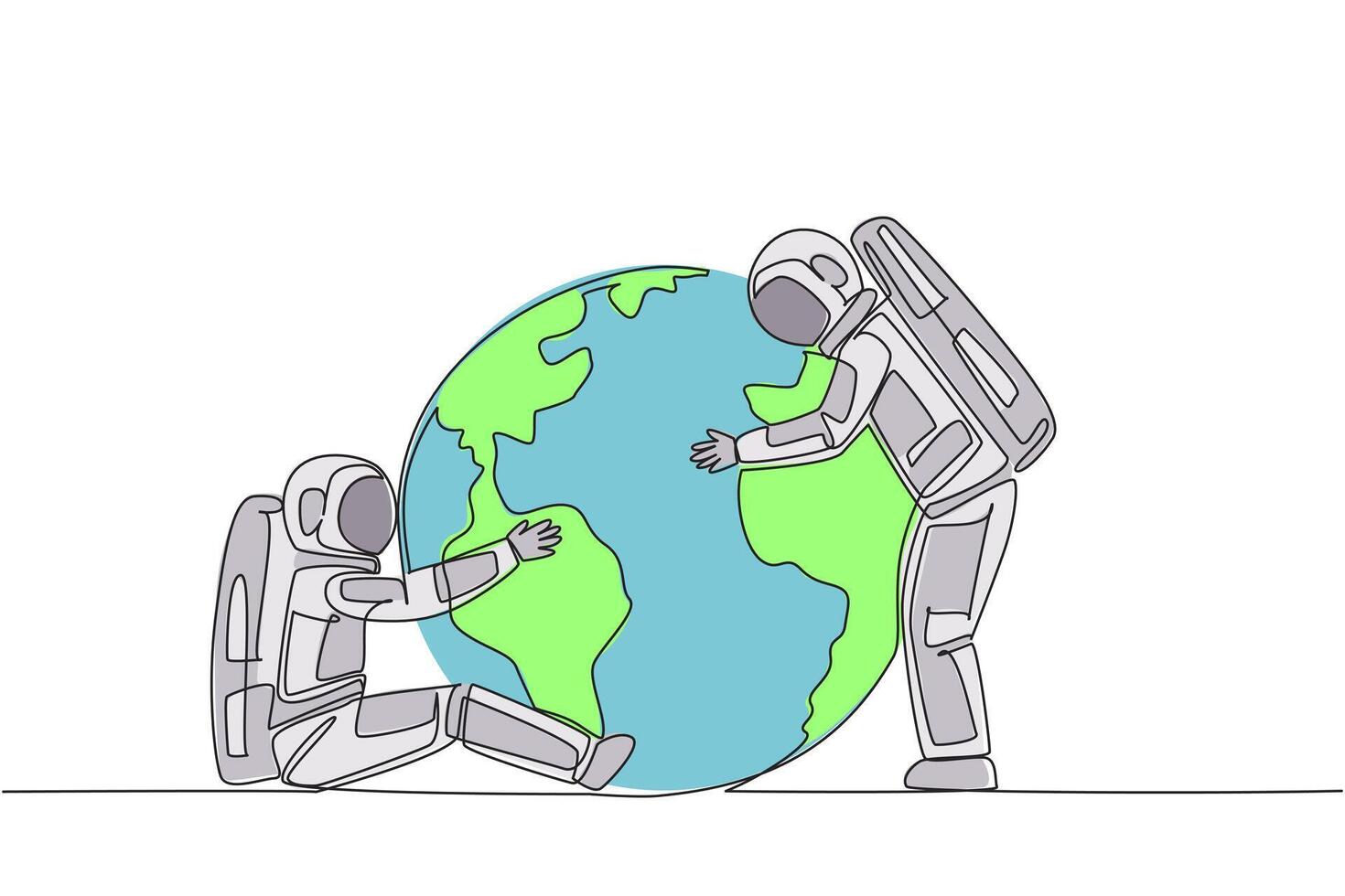 Two astronauts are holding the earth in their hands vector