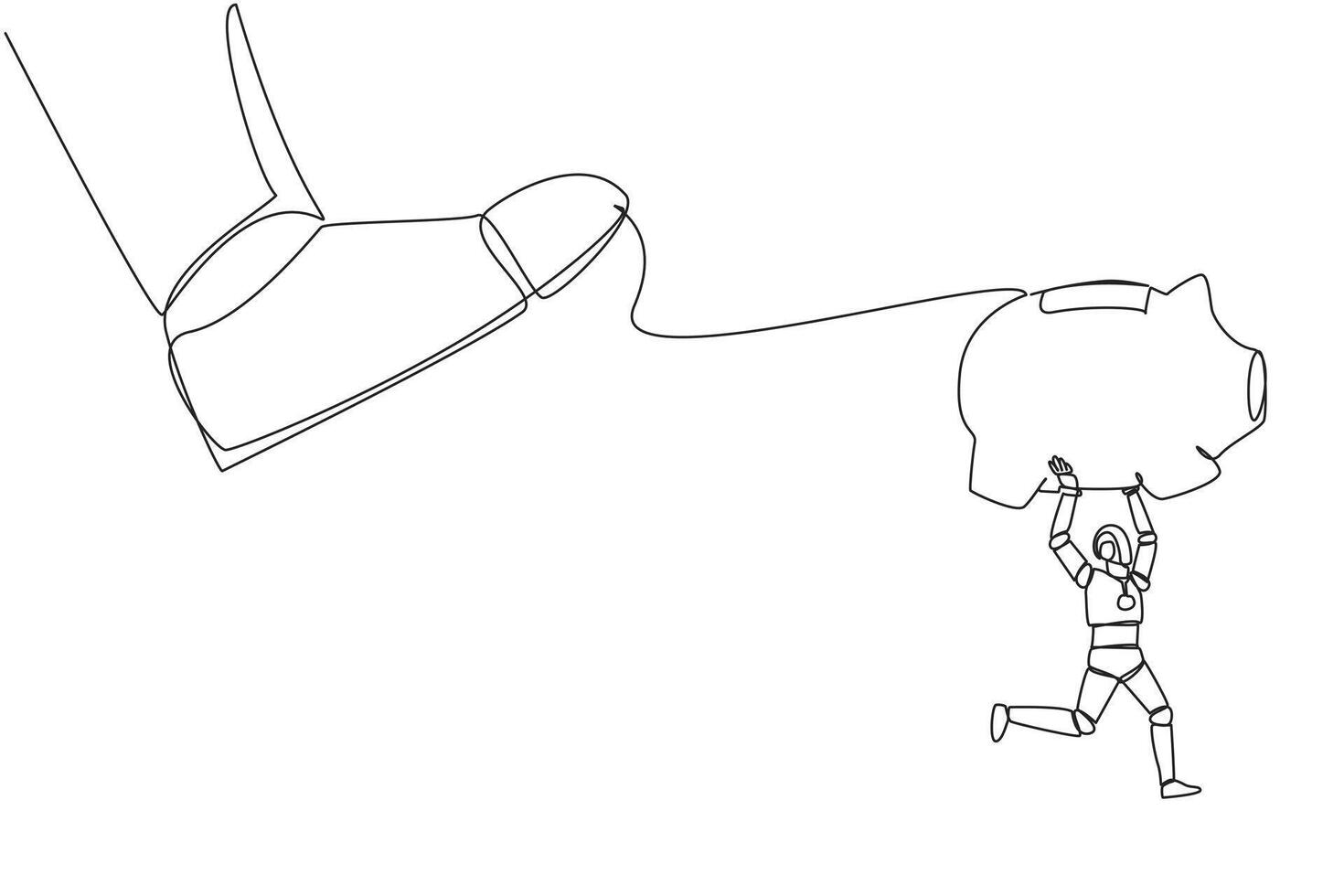A man pulling a piggy bank with a giant foot vector
