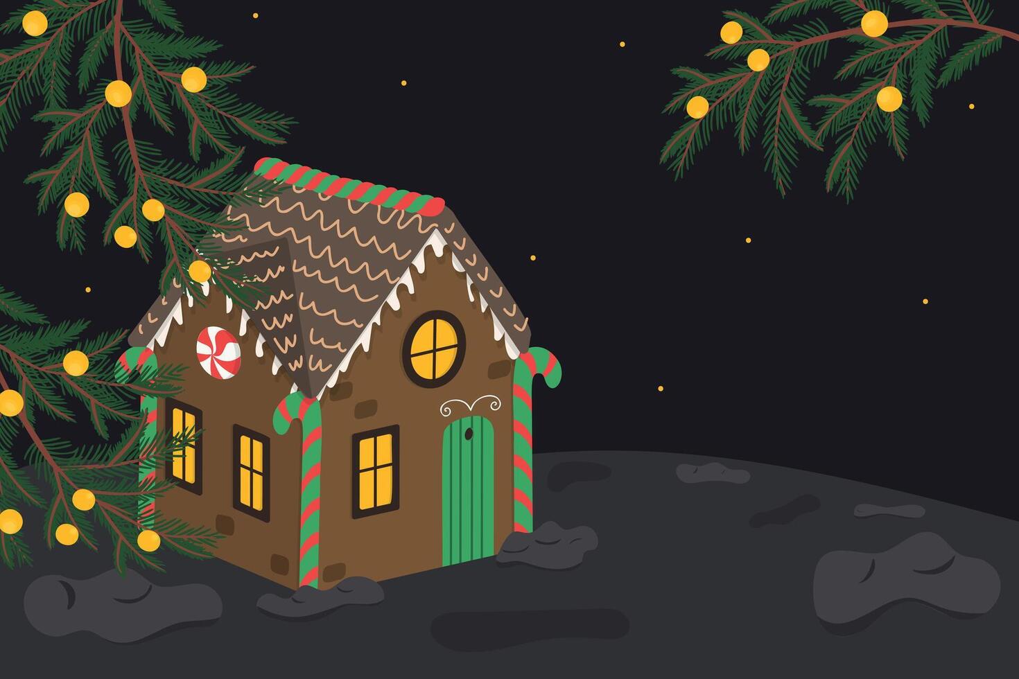 Gingerbread house christmas eve scene. vector