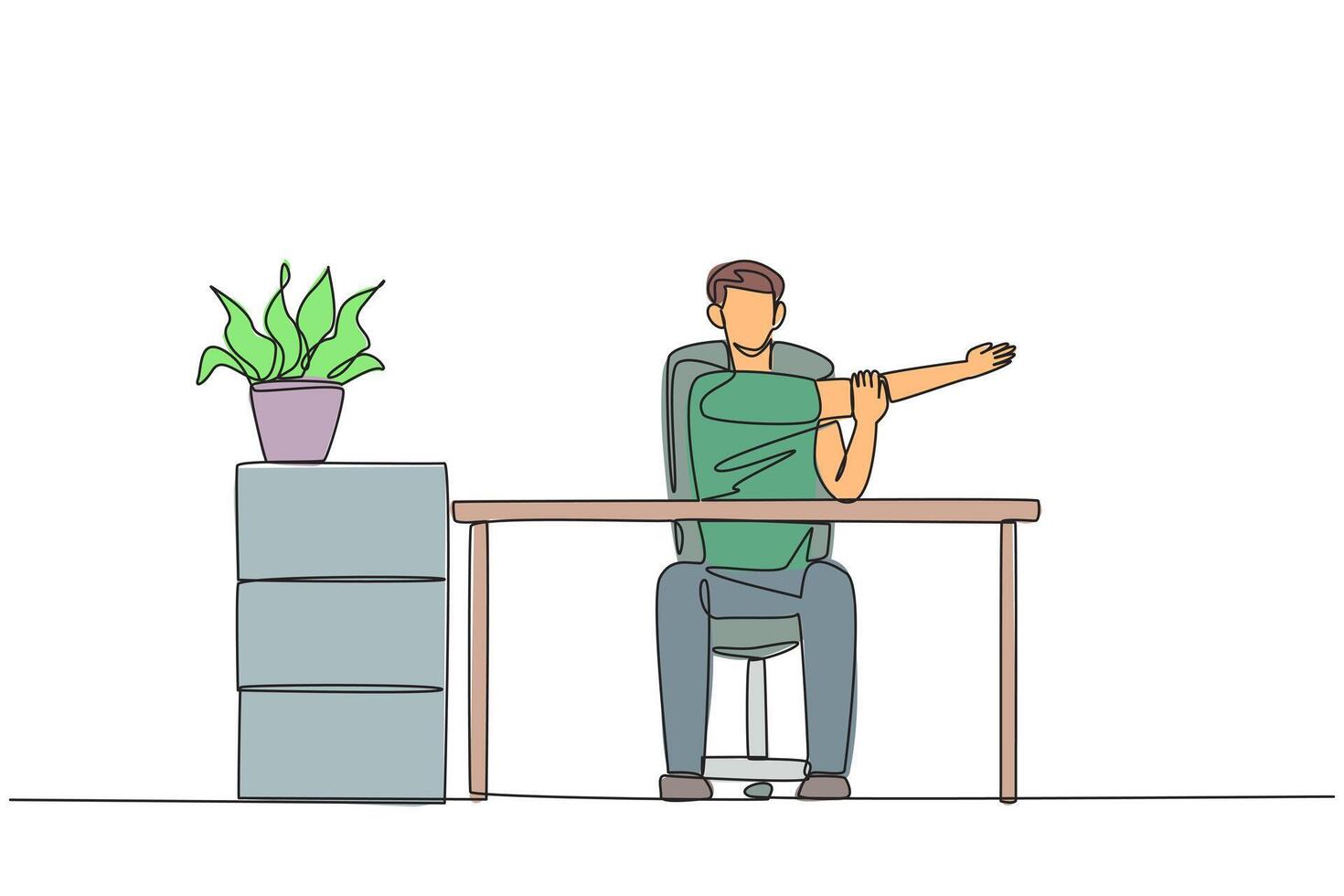 A man sitting at a desk with his arm outstretched vector