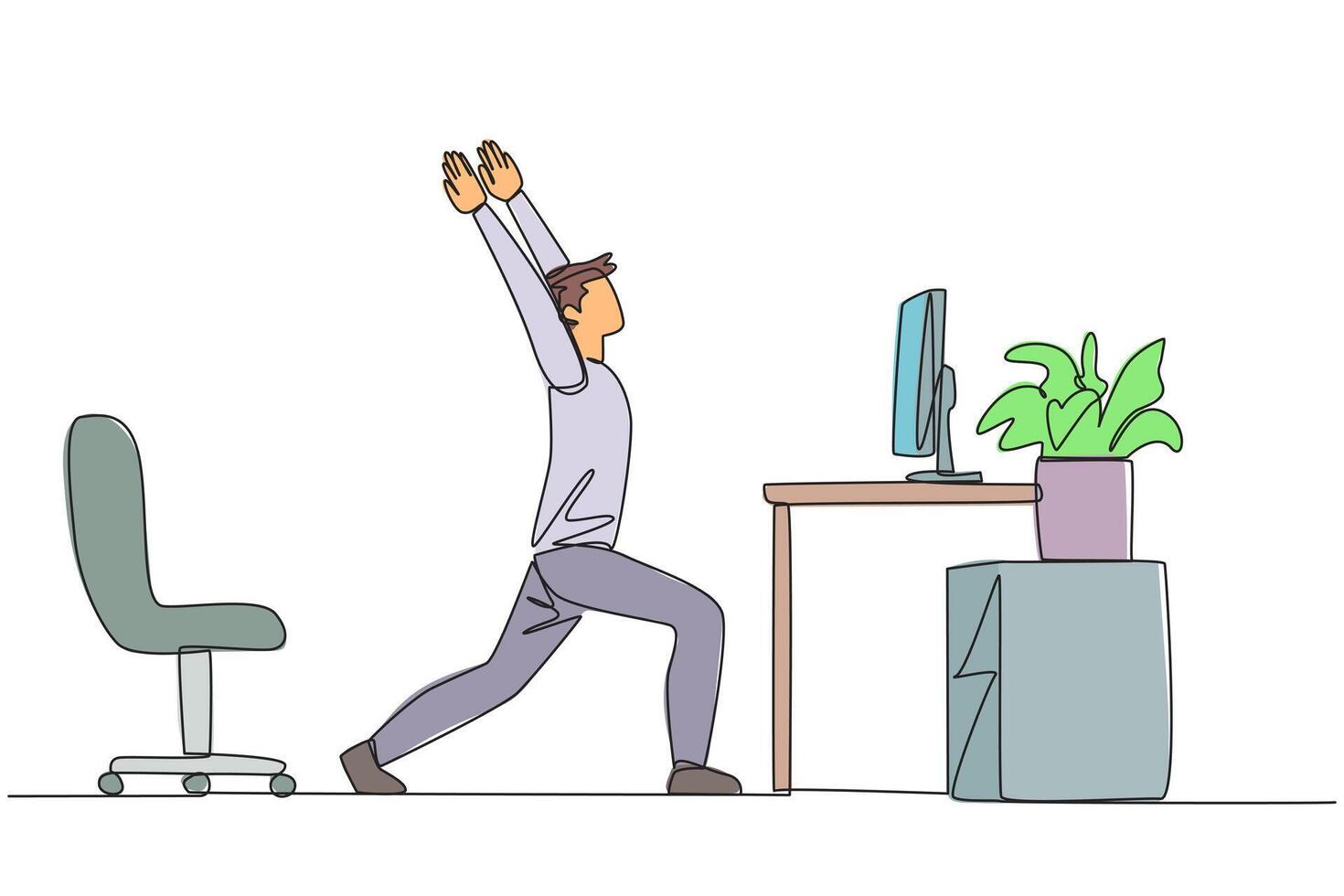 Man doing yoga in office, illustration vector
