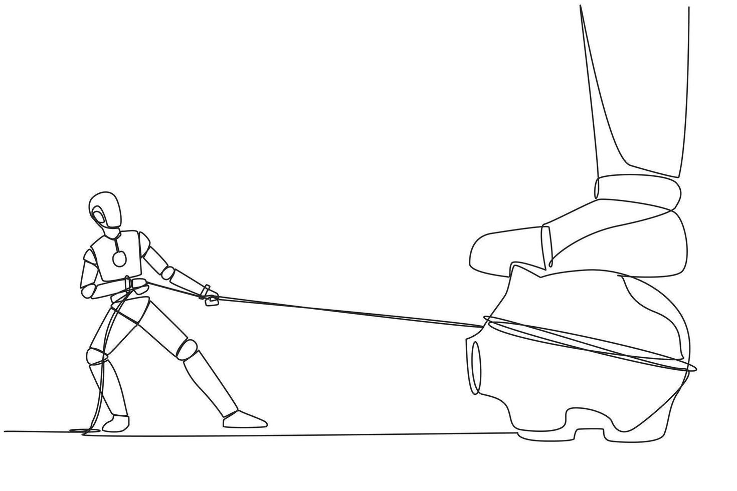 One line drawing of a man pulling a piggy bank vector