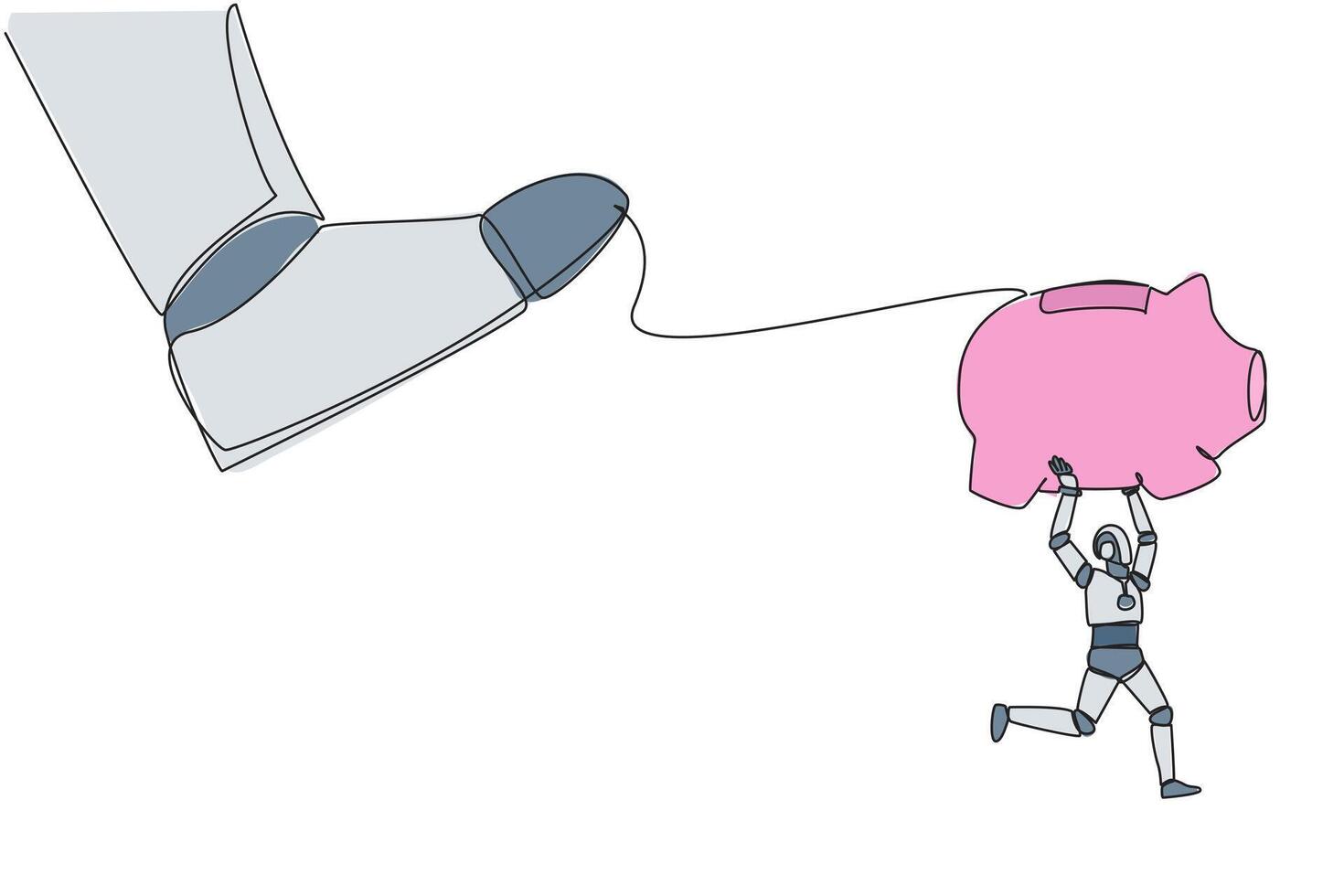 A robot pulling a piggy bank with a person in the background vector