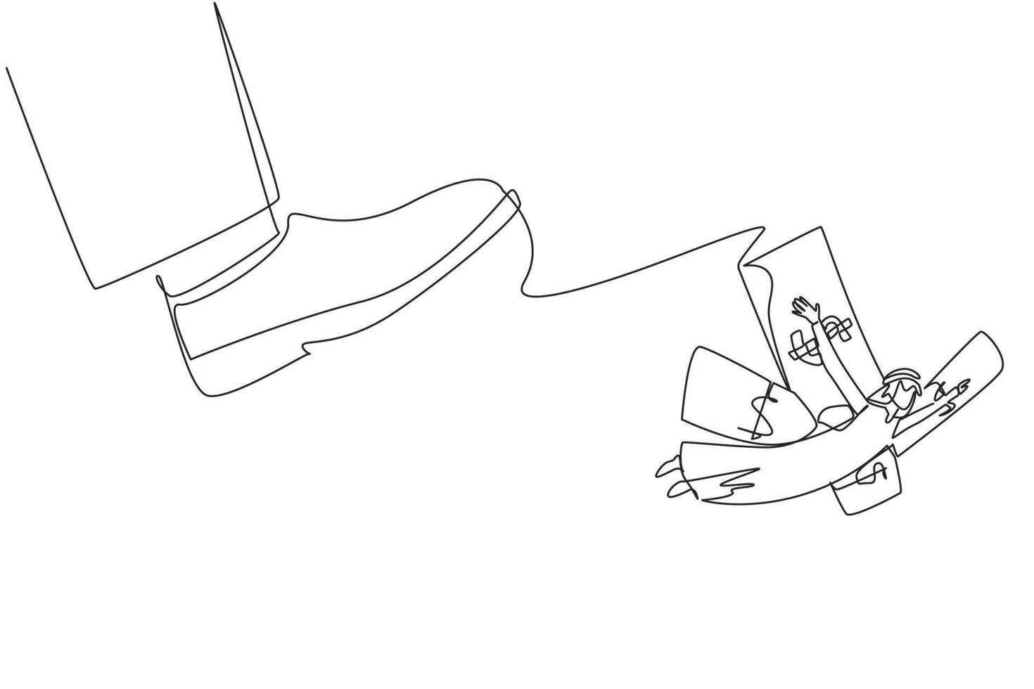 Single continuous line drawing Arab businessman flying using banknote wings. Get additional ammunition to fly business. Make multiple profits. Promising business. One line design illustration vector