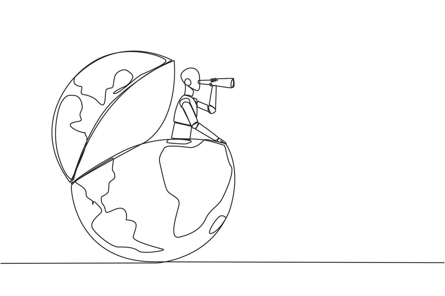 One line drawing of a man sitting on the globe vector
