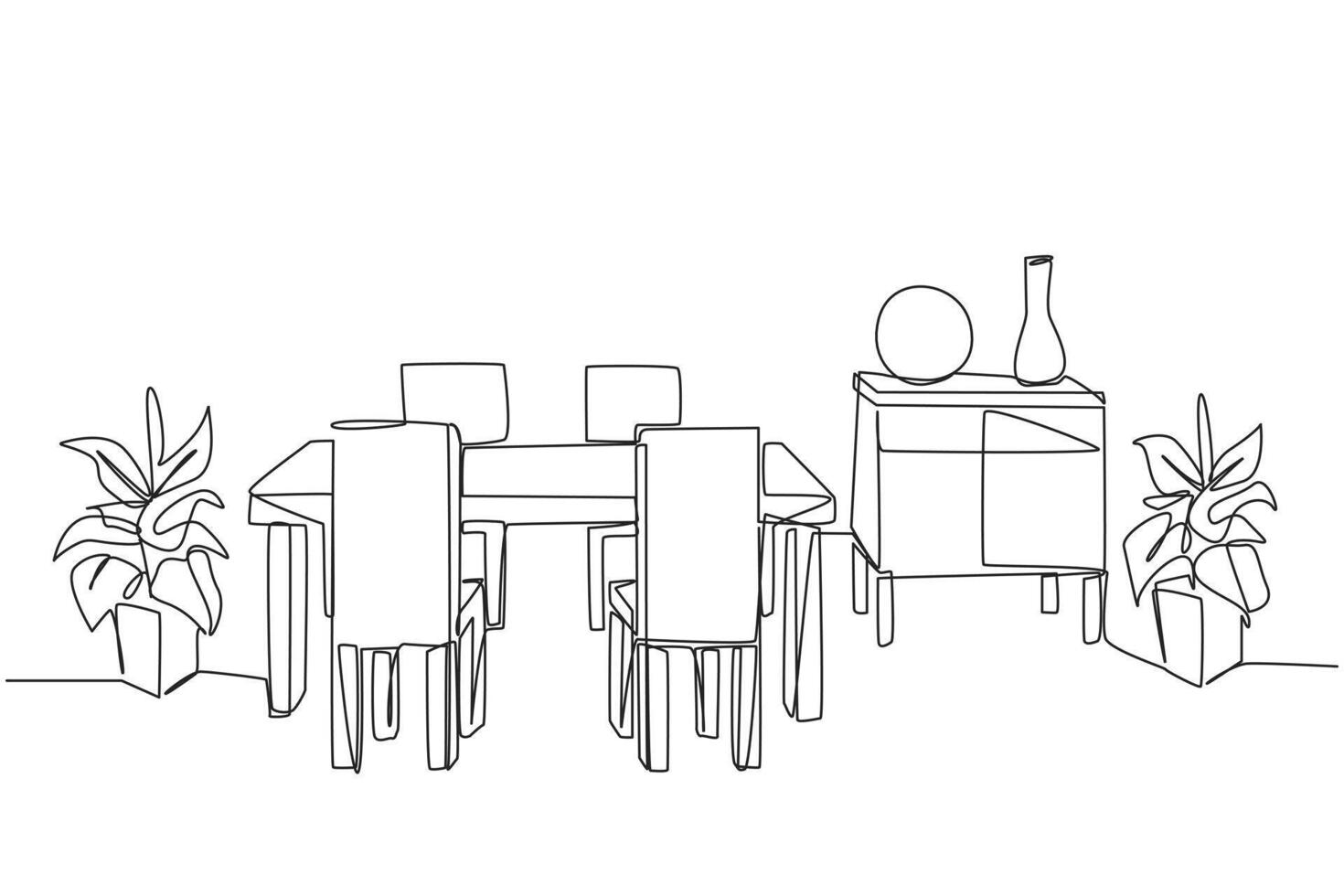 A drawing of a dining room table and chairs vector