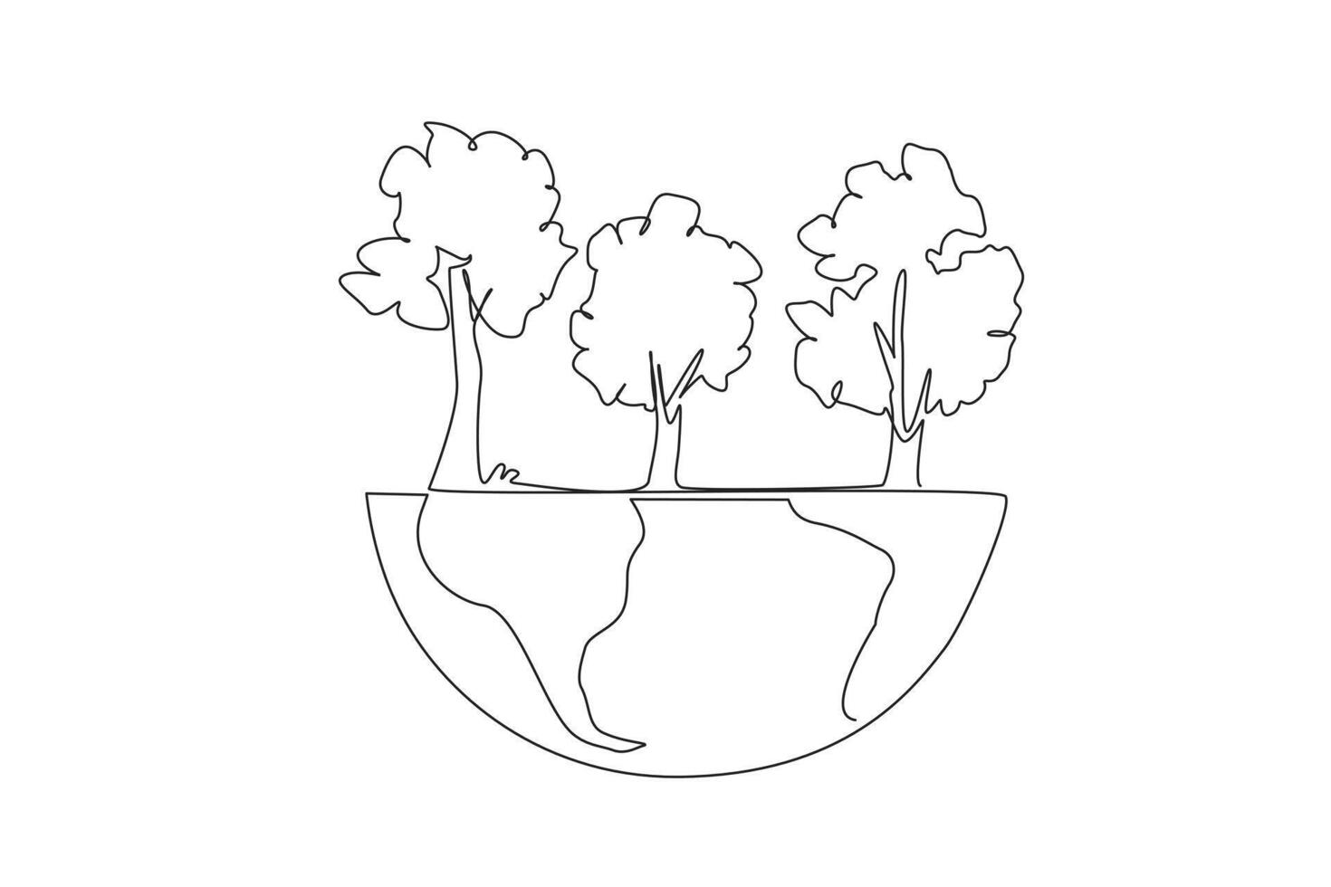 Single continuous line drawing the trees are numerous and grow abundantly. Take care not to be contaminated. For better oxygen quality. World environment day. One line design illustration vector
