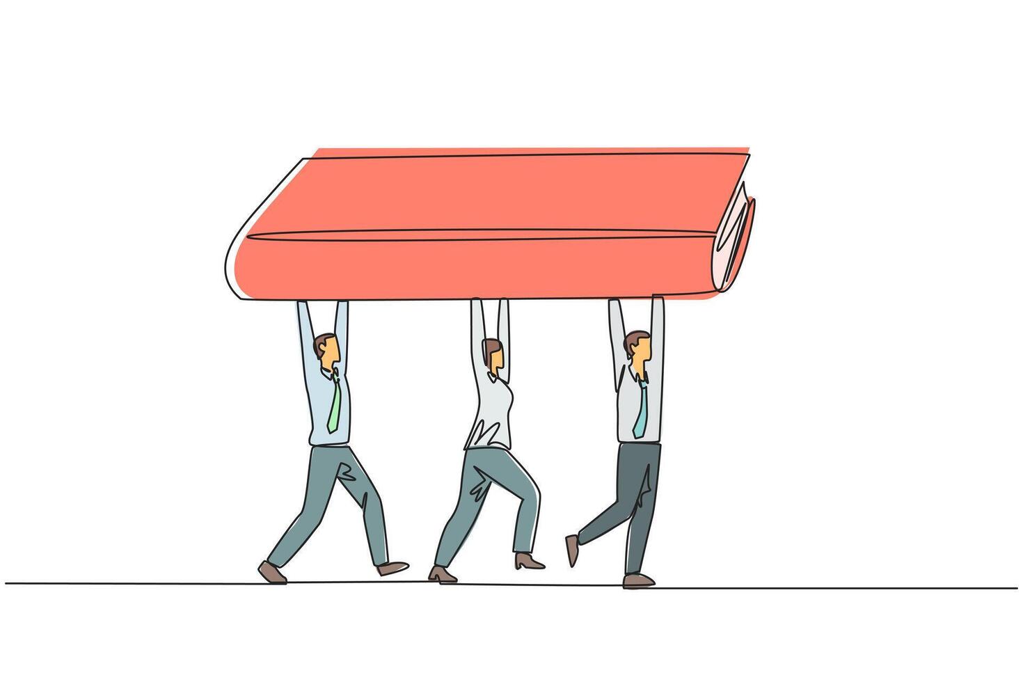 Three people carrying a large book on their shoulders vector