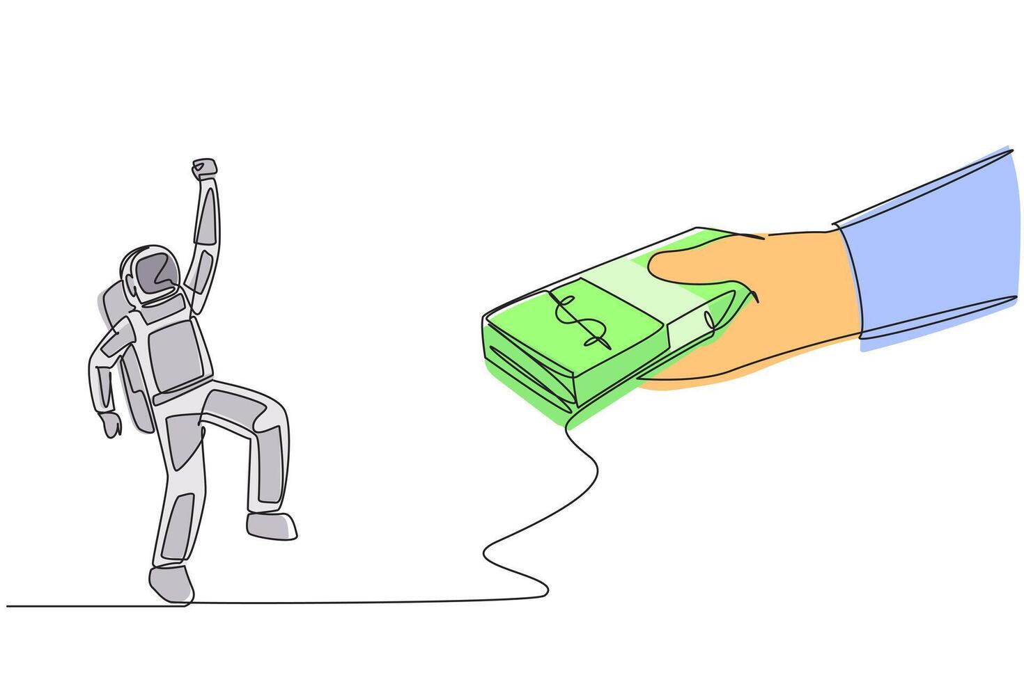A cartoon hand is holding a money bag and a robot is standing next to it vector