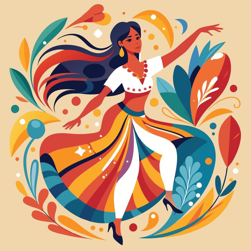 Female with Floral Element Hispanic Heritage Month Illustration Art vector