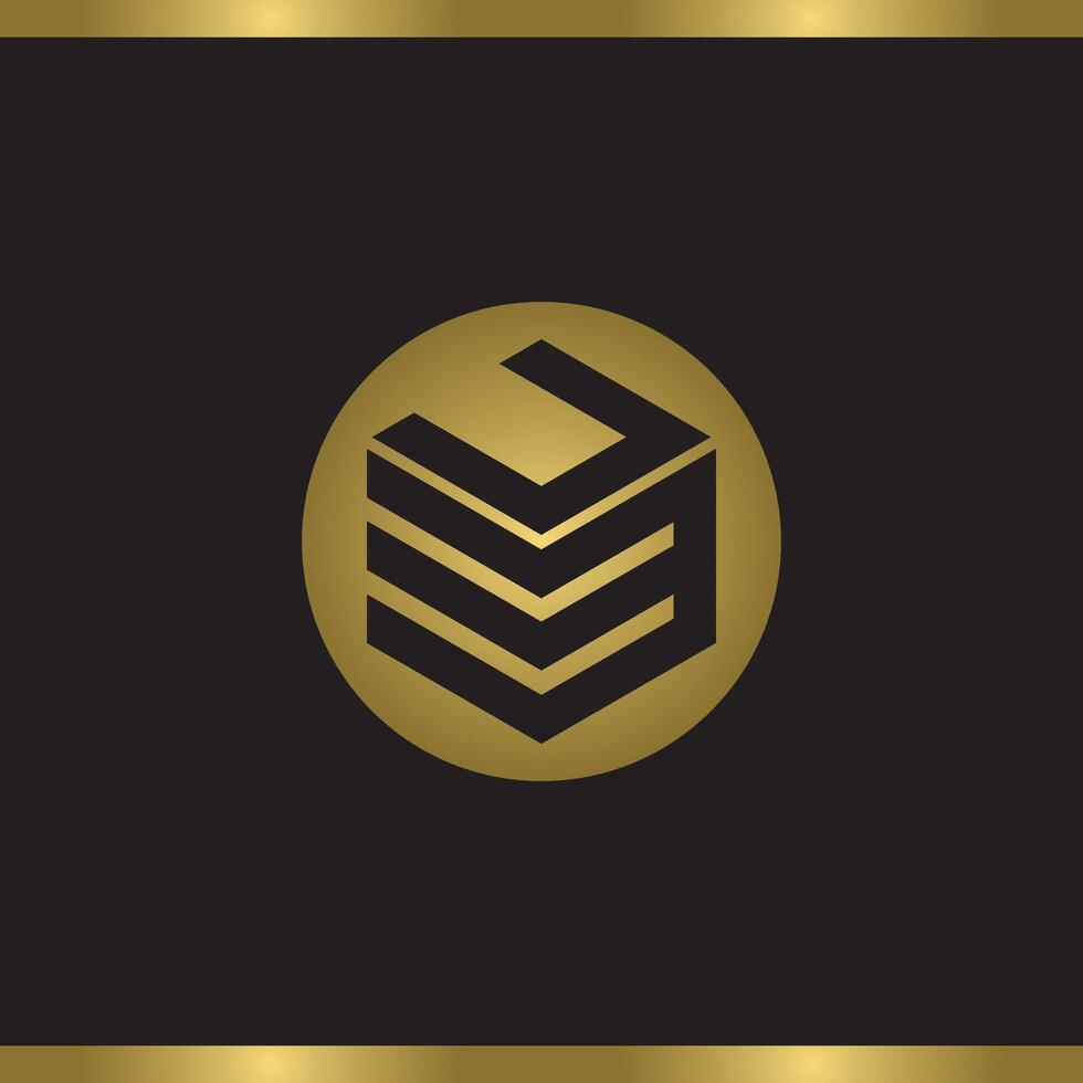 UE latter mark golden color circle logo sign vector