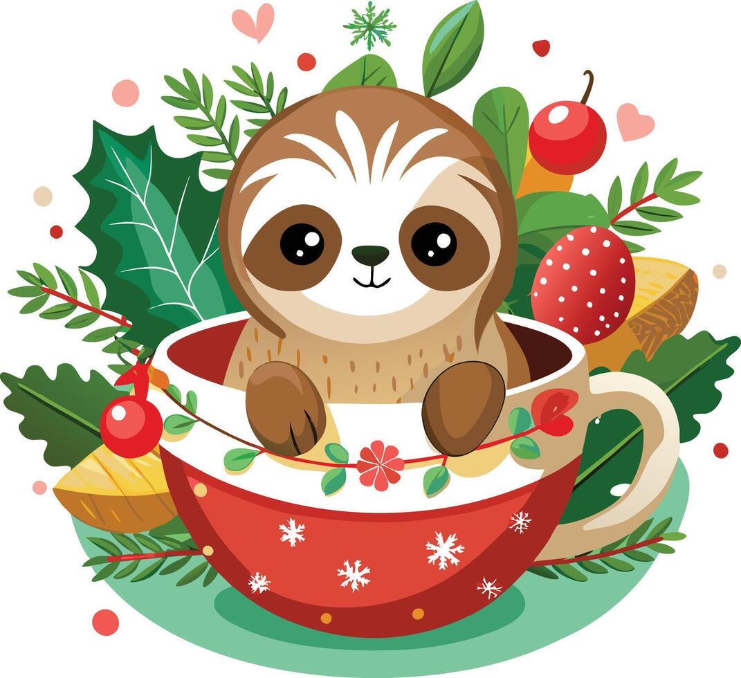 christmas clipart with cute baby sloth vector