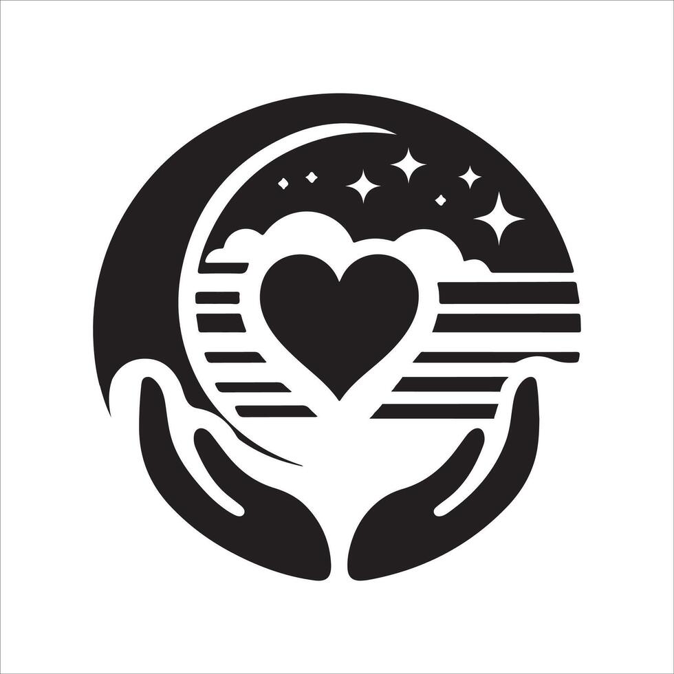 Valentine's Day Heart Background with Hand Love Logo White Background Design vector