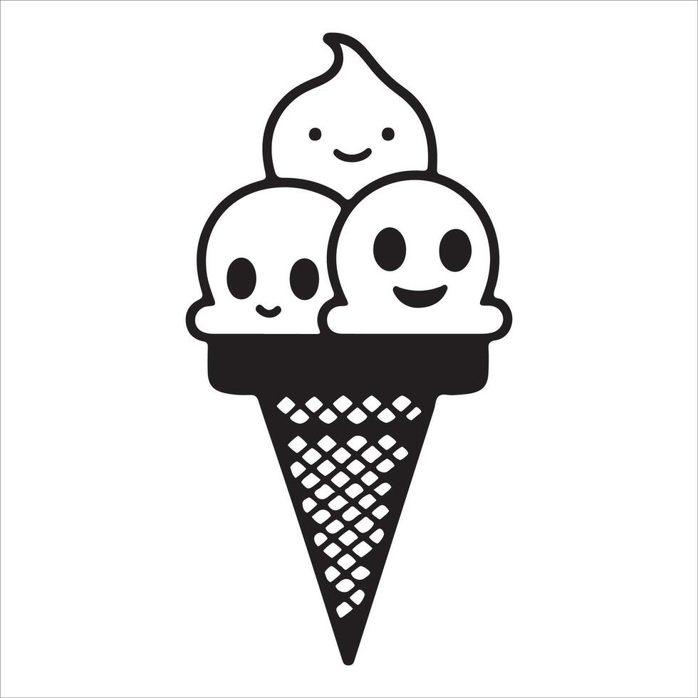 Adorable Kawaii Ice Cream with Cat Ears Silhouette cartoon Coloring Book vector